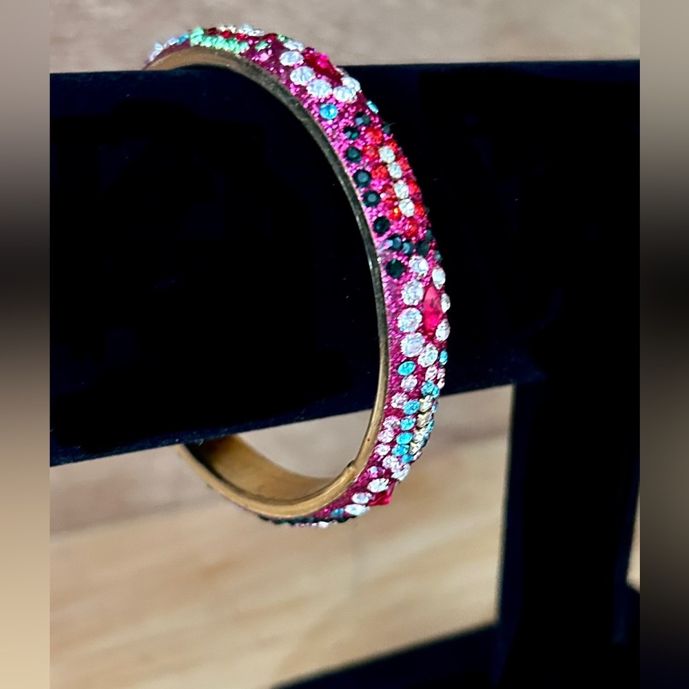 Deepa Gurnani Thin Multicolored Rhinestone Bangle - Picture 6 of 8